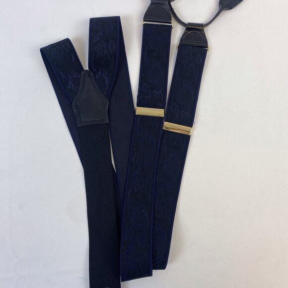 CAS Suspenders Made in West Germany Leather Black Blue Floral Print - Picture 5 of 7